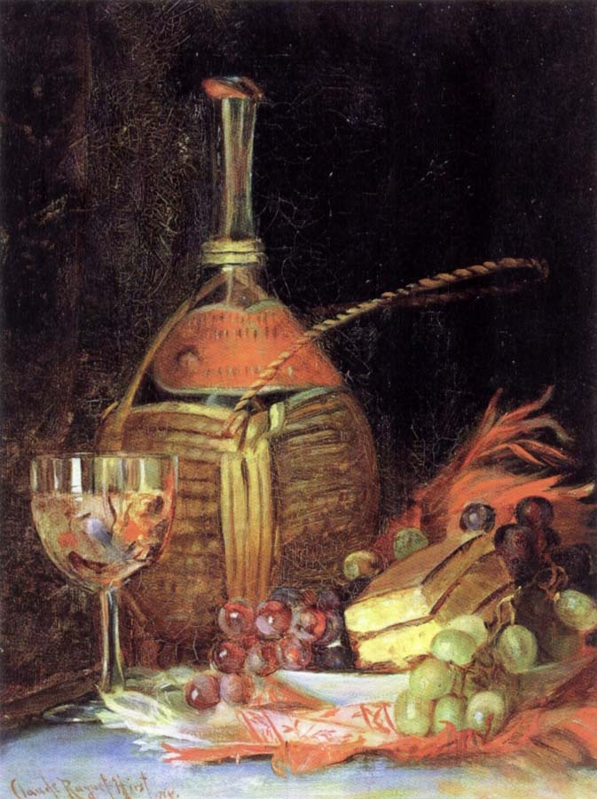 Chianti Wine Bottle,Wine Glass,Grapes and Layer Cake,with Red Scarf